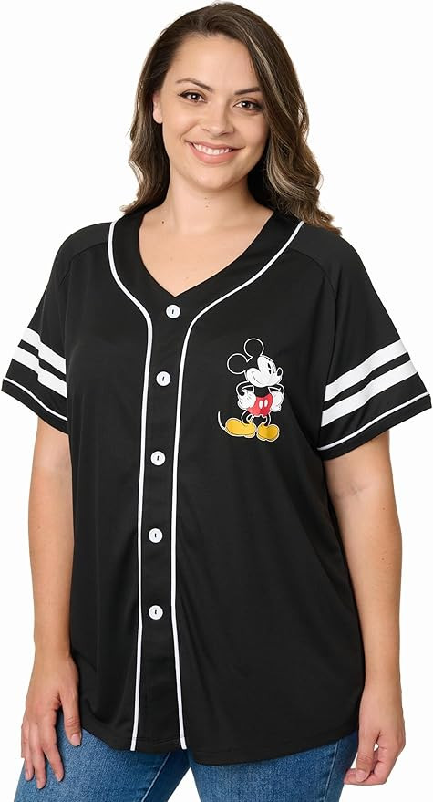 Disney Mickey Mouse Stitch Jack Skellington Womans Jersey Shirt Button Front | Amazon (US)