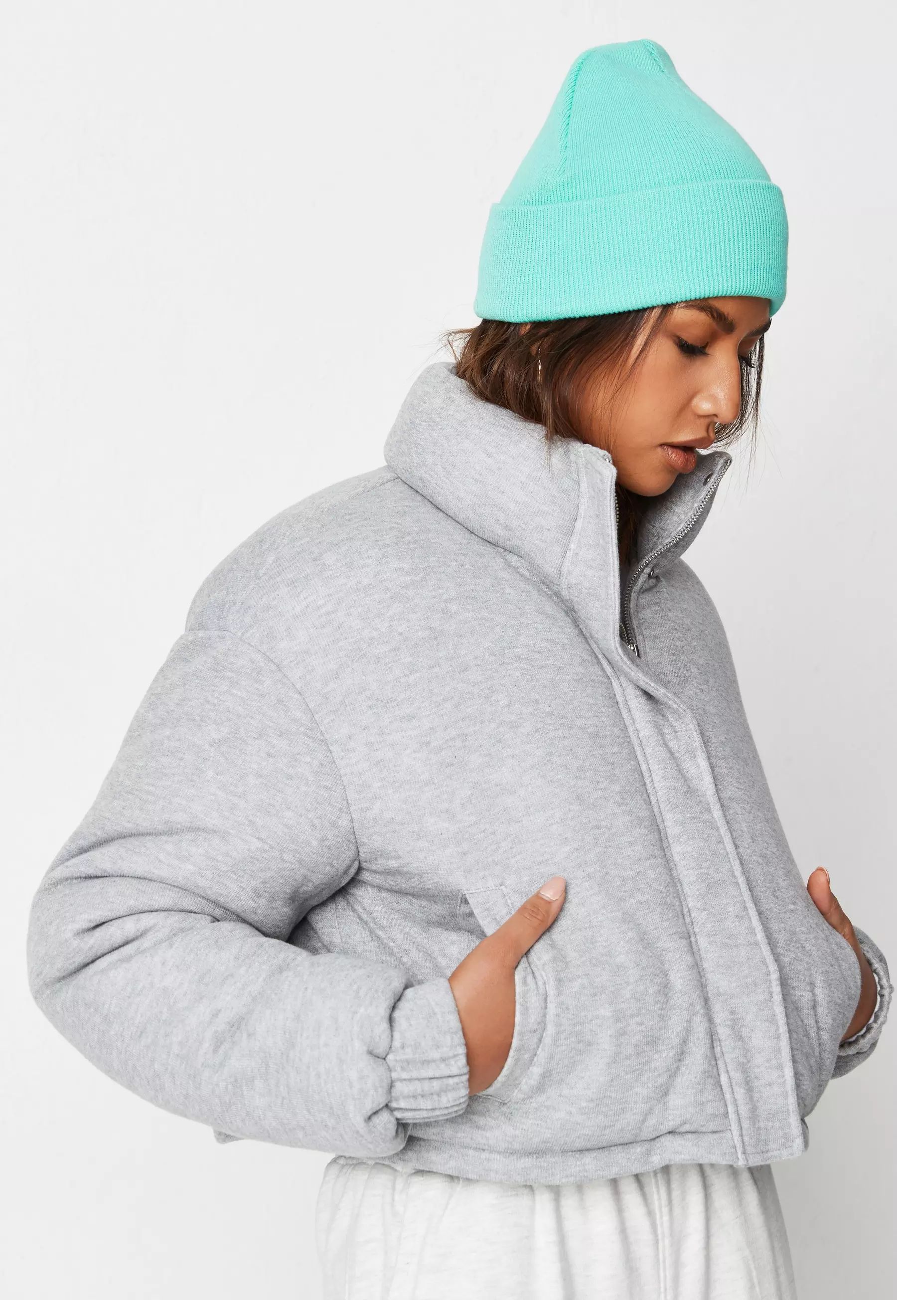 Missguided - Gray Jersey Padded Puffer Jacket | Missguided (US & CA)