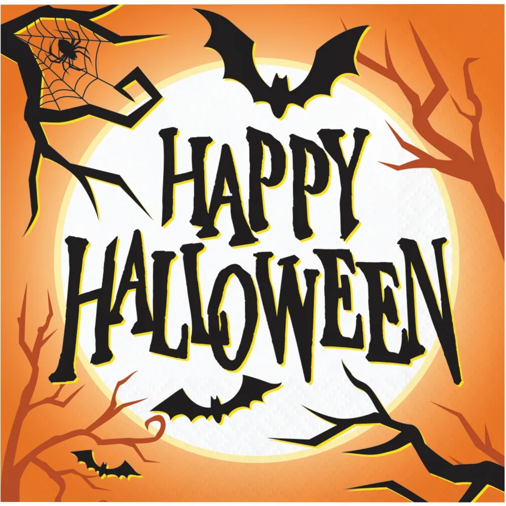 Yellow and Black Halloween Haunted House 2-Ply Beverage Napkins 5" | Walmart (US)