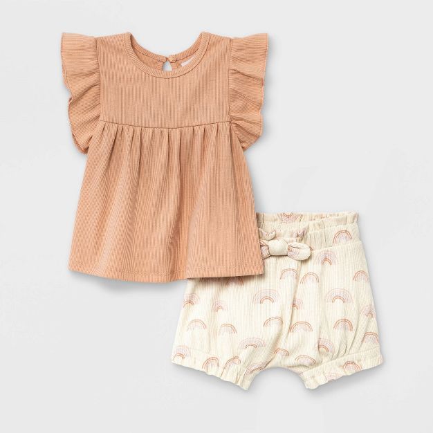 Grayson Mini Baby Girls' 2pc Rainbow Top & Shorts Set - Pink | Target