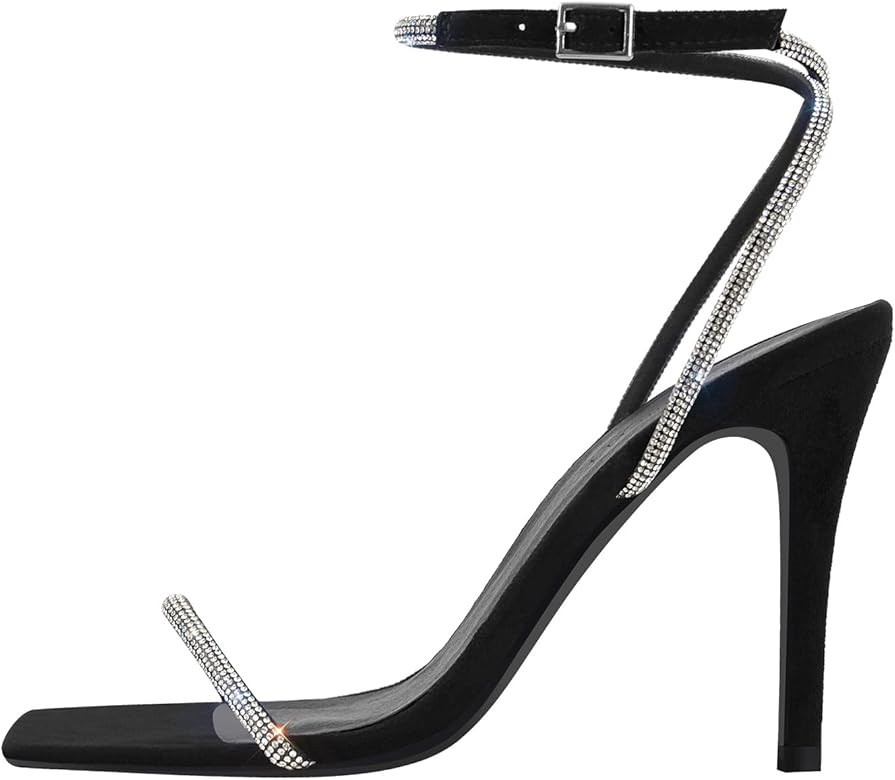 LISHAN Women's Rhinestones Ankle Buckle Sparkly High Heels Sandals | Amazon (US)