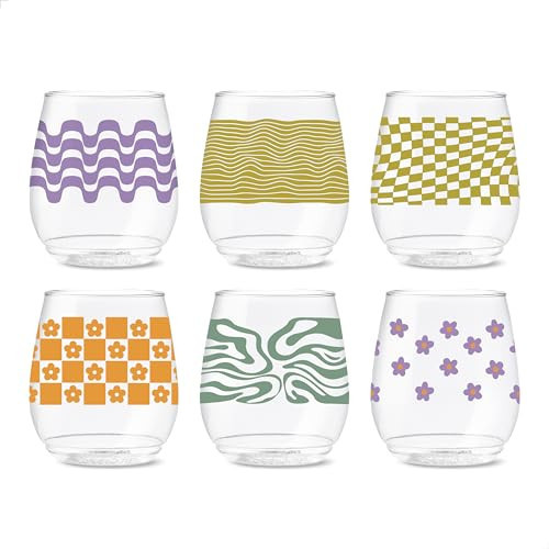 TOSSWARE POP 14oz Vino Retro Art Series, SET OF 6, Premium Quality, Recyclable, Unbreakable & Crystal Clear Plastic Printed Glasses | Amazon (US)