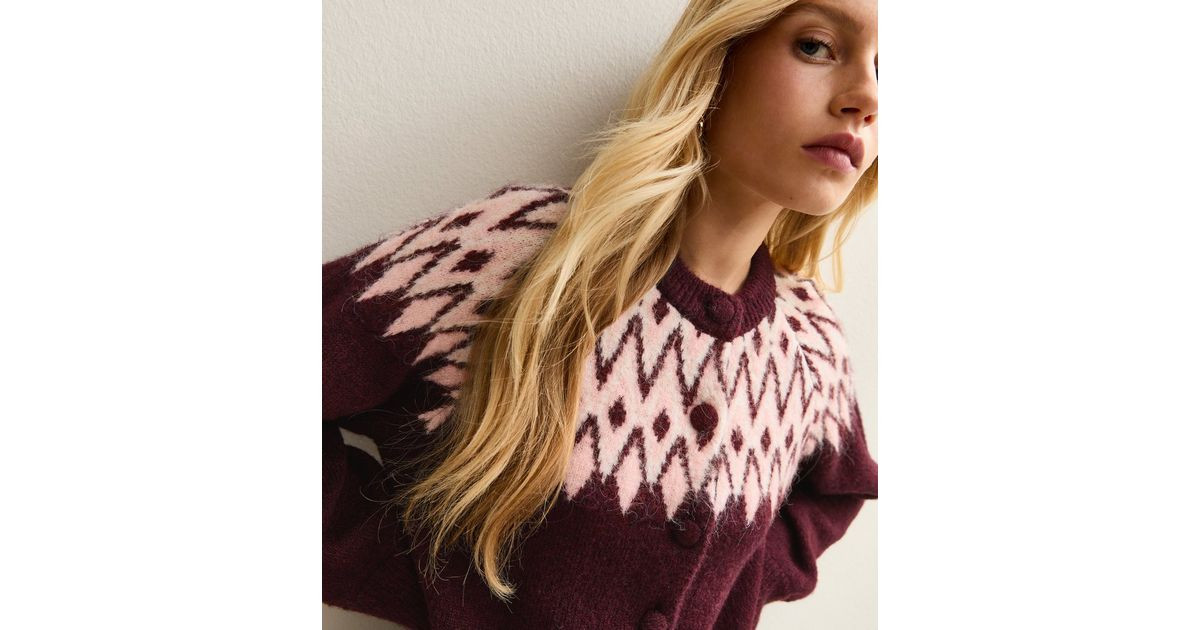 Red Fairisle Crew Neck Cardigan | New Look | New Look (UK)