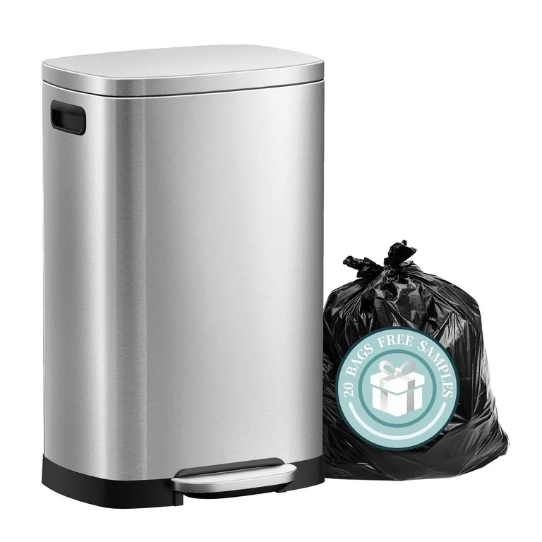 KSSKSS 13 Gallon Trash Can with Lid,Fingerprint-Proof Stainless Steel Kitchen Trash Can with Soft... | Walmart (US)