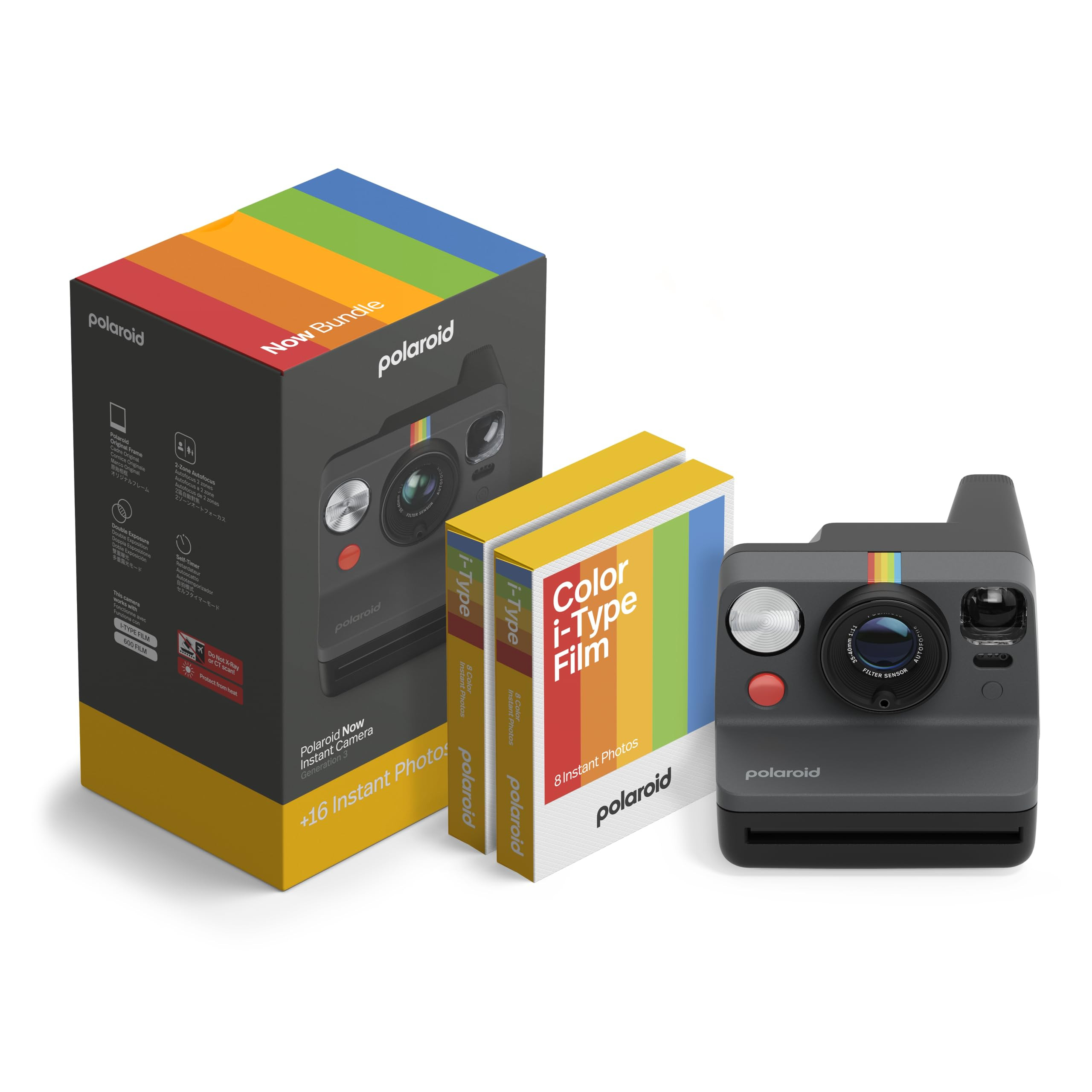Polaroid Now 3rd Generation I-Type Instant Camera + Film Bundle - Now Black Camera + 16 Color Pho... | Amazon (US)