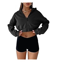 Aurgelmir Women's Cropped Zip Up Hoodie Sweatshirts Long Sleeve Casual Loose Y2K Pullover Tops | Amazon (US)