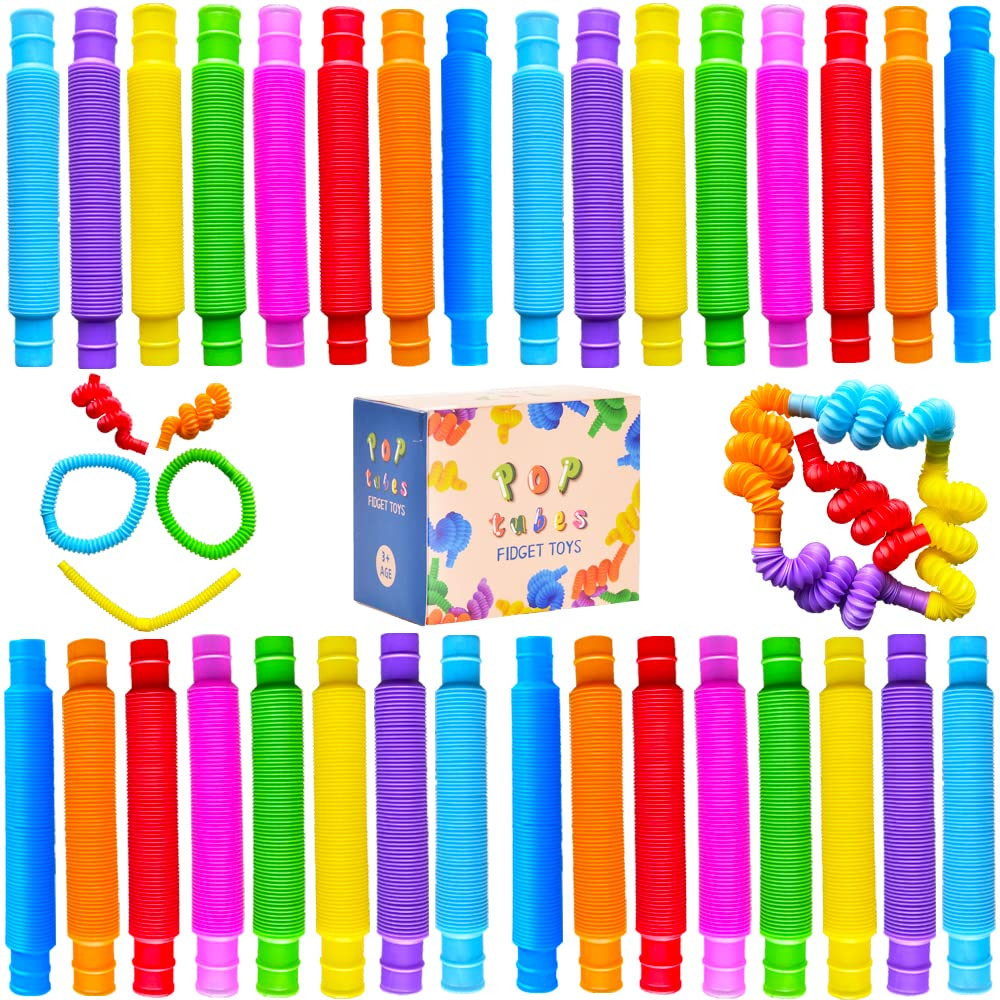 32Pack Pop Tubes, Fidget Tubes for Children and Adult Sensory Fidget Toy Set for Stress and Anxie... | Amazon (US)