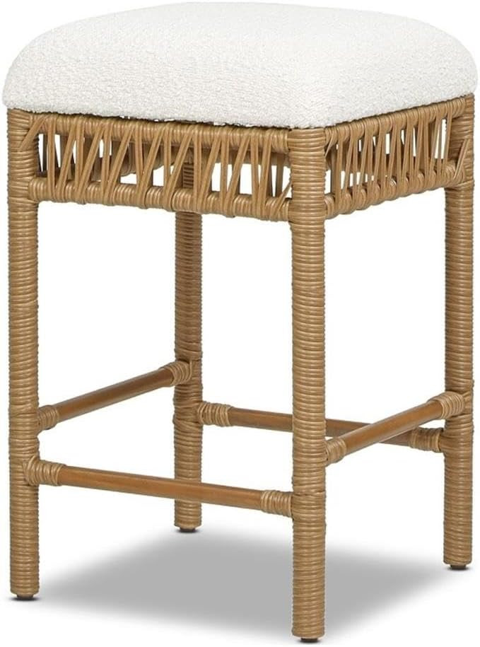 Jennifer Taylor Home Lucia 25.5" Backless Upholstered Counter Stool with Resin Rattan Frame, Ivor... | Amazon (US)