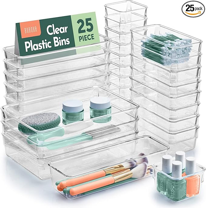 Ruboxa Clear Drawer Organizer - 25 PCS Clear Plastic Drawer Organizers for Home Organization and ... | Amazon (US)