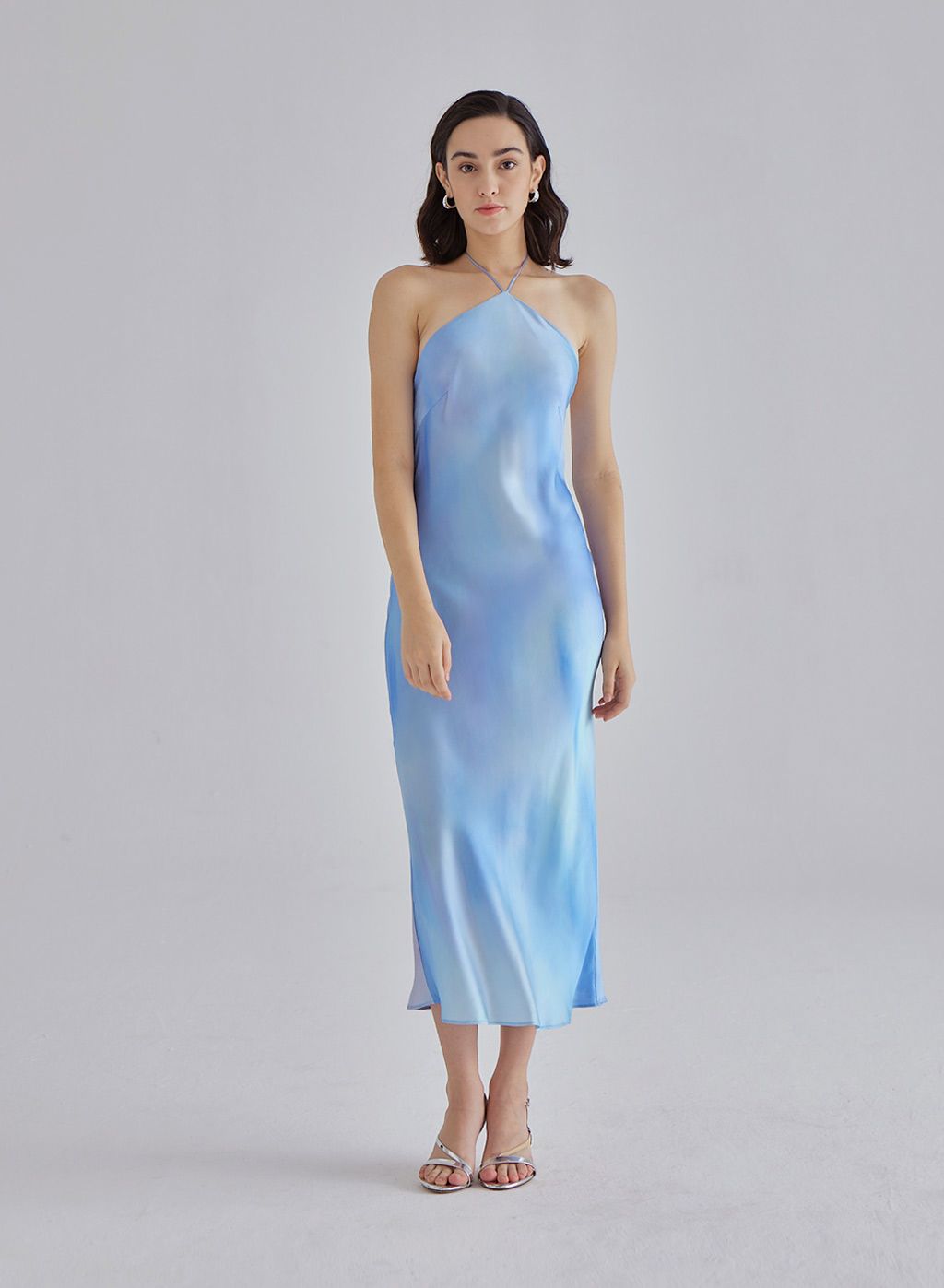 Chilly Lapis Halterneck Midi Silk Dress | Silk Maison