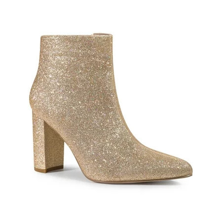 BLISSFUL STEP Women s Glitter Pointed Toe Block Heel Sparkly Booties Ankle Boots Gold 10 | Walmart (US)