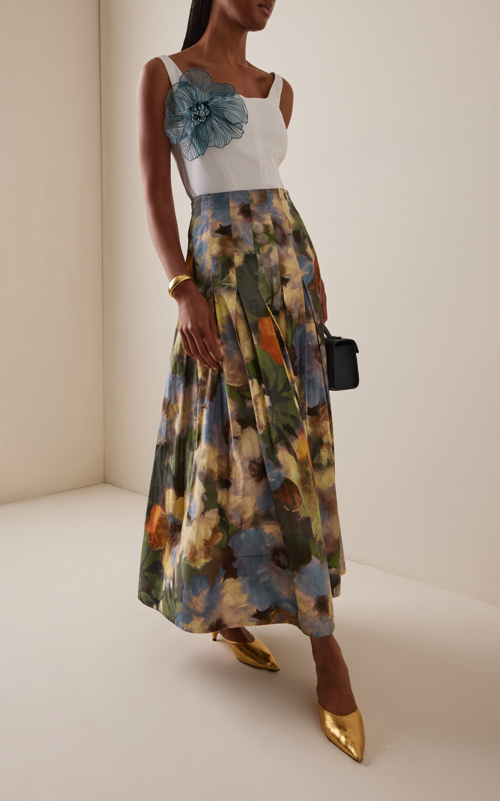 Peony-Embroidered Cotton-Poplin Scoop-Neck Top | Moda Operandi (Global)