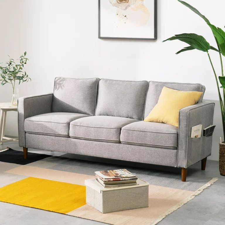 Mellow Hana Modern Upholstered Linen Fabric Sofa with Armrest Pockets, Heather Grey | Walmart (US)