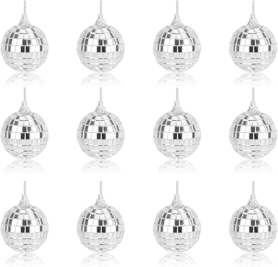 12 Pcs Silver Disco Mirror Ball for Party Decoration, Christmas Tree Wedding Birthday Party Ornam... | Amazon (US)