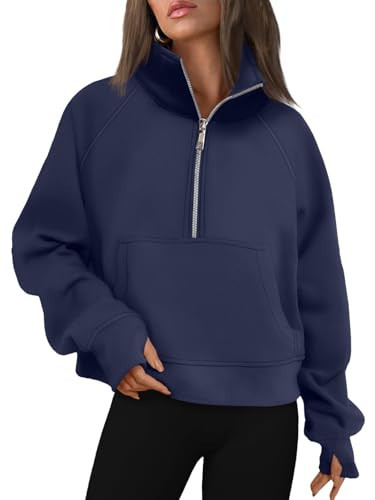 AUTOMET Womens Sweatshirts Half Zip Cropped Pullover Fleece Quarter Zipper Hoodies 2026 Fall Fashion Outfits Clothes NavyBlue XX-Small | Amazon (US)