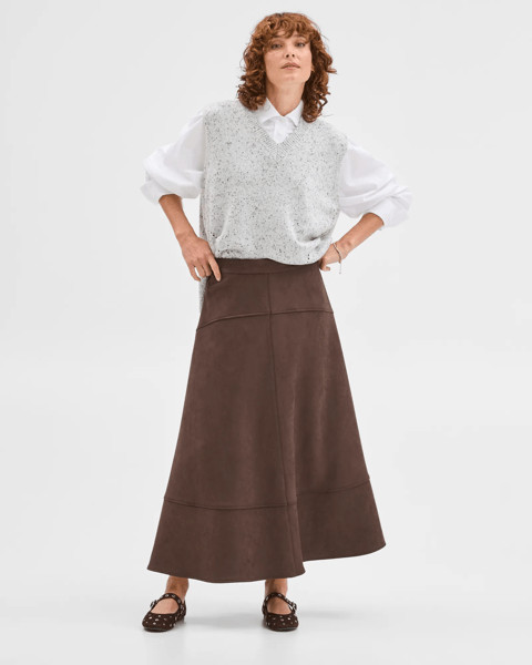 Faux Suede Panelled Midi Skirt | Target AU