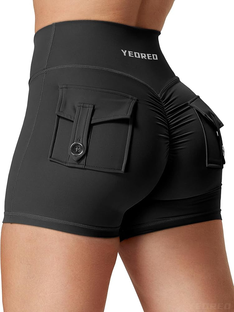 YEOREO Scrunch Workout Shorts with Pockets Charm Gym Biker Shorts for Women High Waisted Yoga Boo... | Amazon (US)