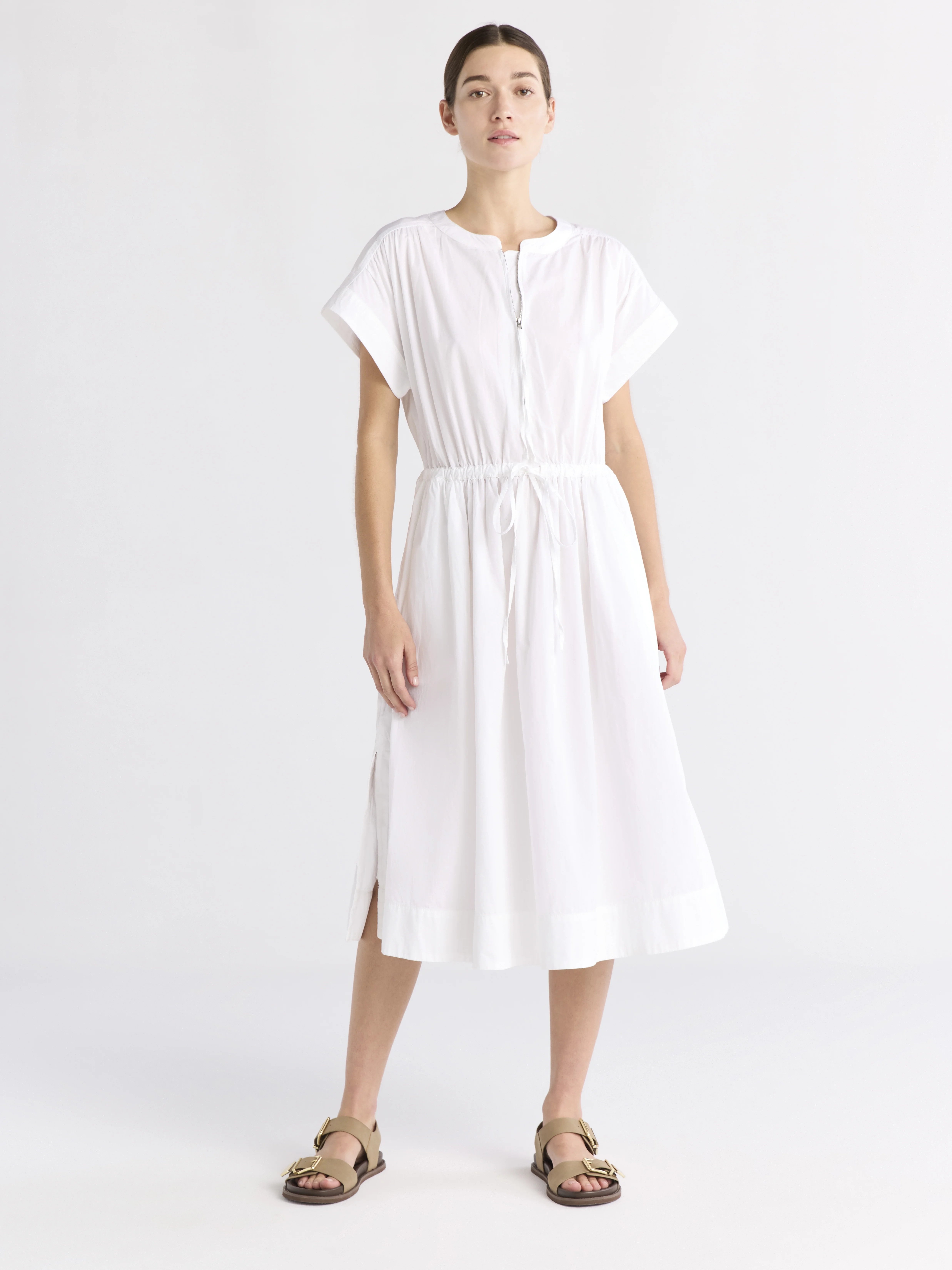 Free Assembly Women's Cotton Midi Shirtdress with Drawstring Waist, Sizes XS-XXL | Walmart (US)