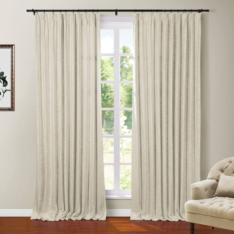 TWOPAGES Faux Linen Extra Long Greyish Beige Blackout Curtain with Pinch Pleat and Back Tab Top f... | Amazon (US)