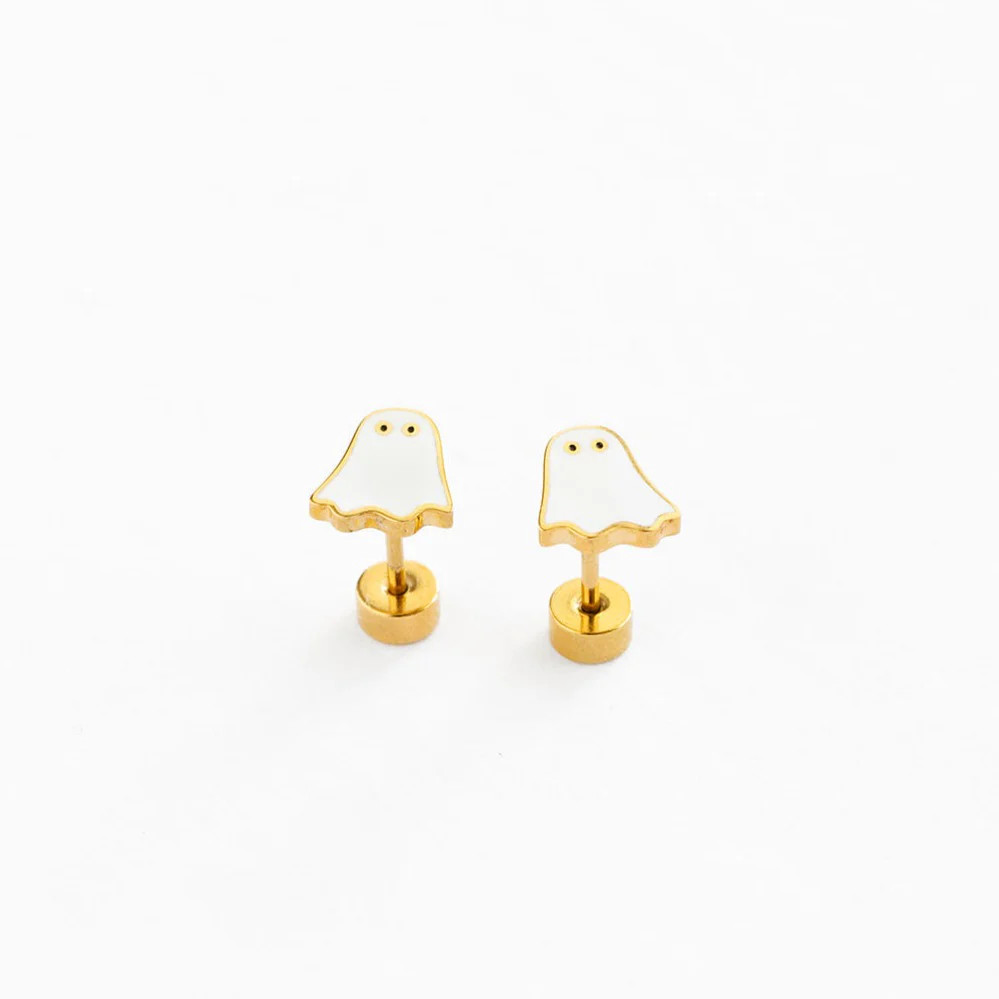 Hypoallergenic gold Ghost flat screw back Stud Earrings | Pip Pop Post