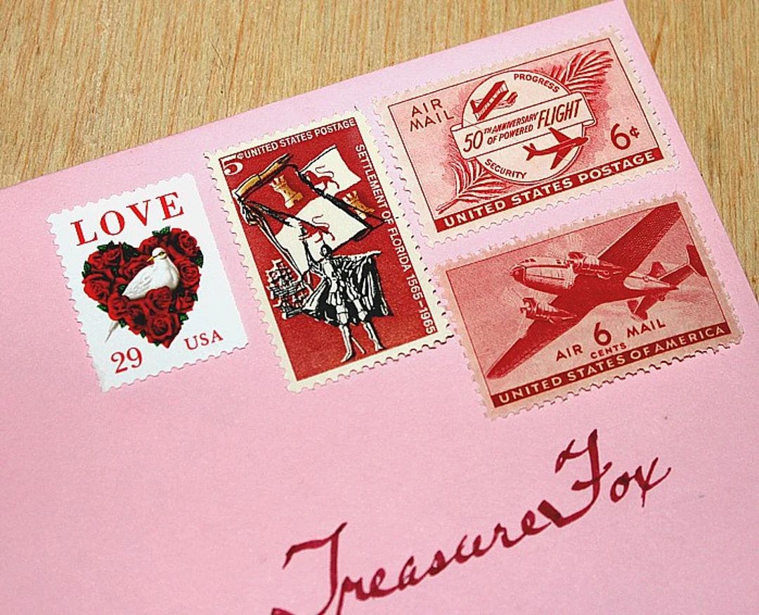 I LOVE Red .. Travel .. Unused Vintage US Postage Stamps .. Enough to mail 10 letters. LOVE stamp... | Etsy (US)