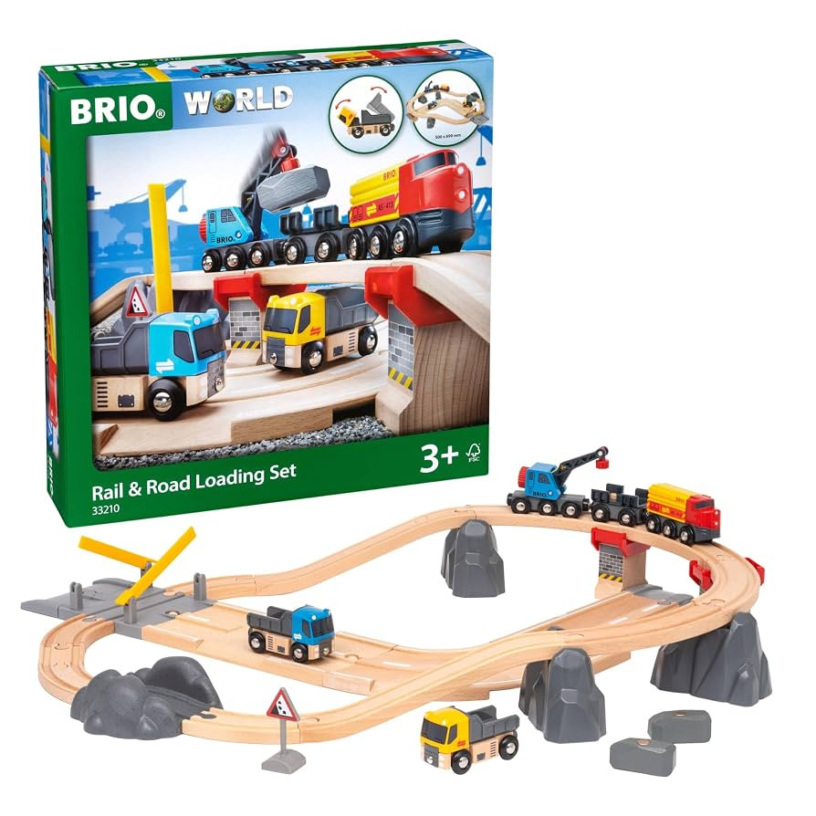 BRIO World Rail & Road Loading Set - 32-Piece FSC-Certified Wood Train Set & Accessories - Specia... | Amazon (US)