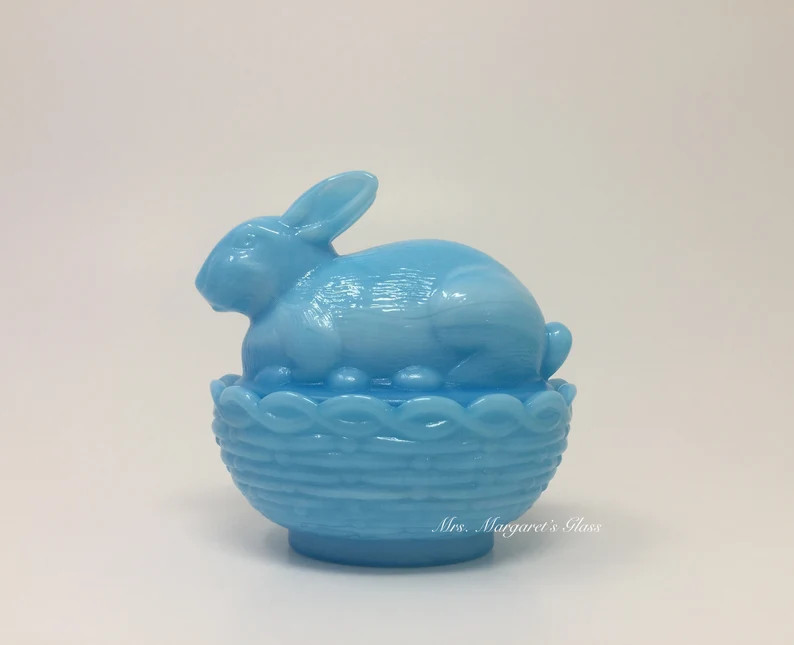 Mosser Glass Robin's Egg Blue Bunny Rabbit on Basket | Etsy | Etsy (US)