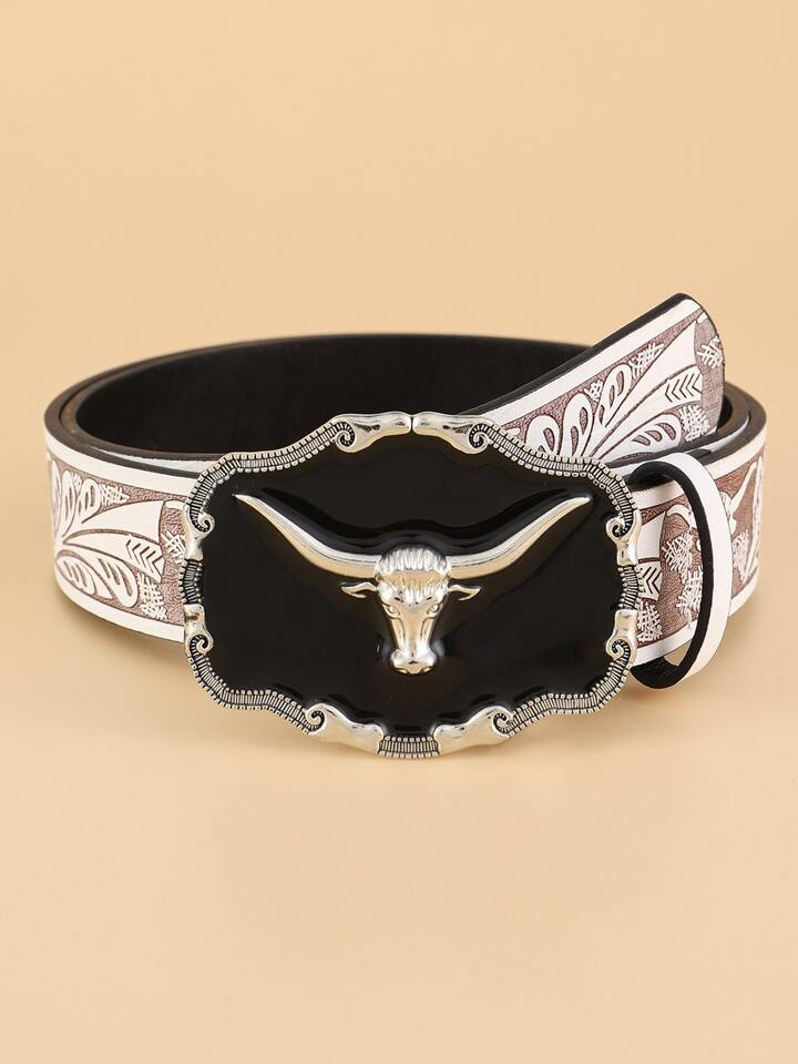 1pc Cattle Head Decor Geometric Buckle Belt | SHEIN