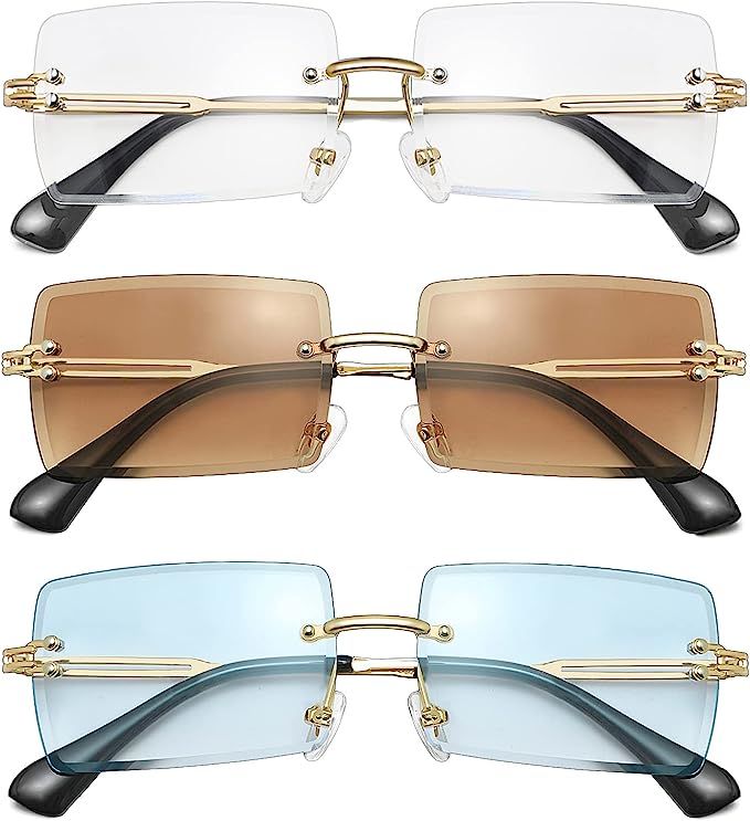 Rimless Rectangle Sunglasses for Women Men Cool Cute 2000s Fashion Glasses 90s Accessories Y2K Su... | Amazon (US)