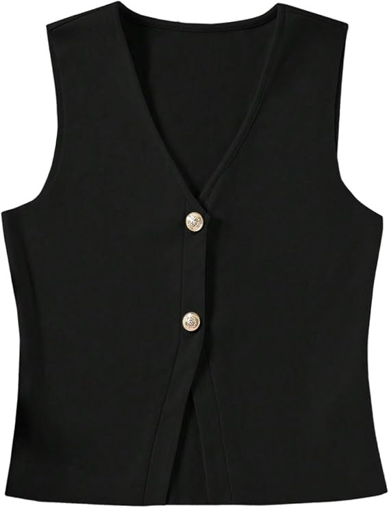 MakeMeChic Women's Blazer Vest Business Casual V Neck Button Down Sleeveless Summer Tops | Amazon (US)