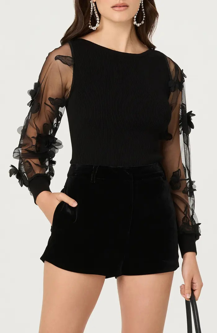 Meagan Floral Appliqué Sheer Sweater | Nordstrom