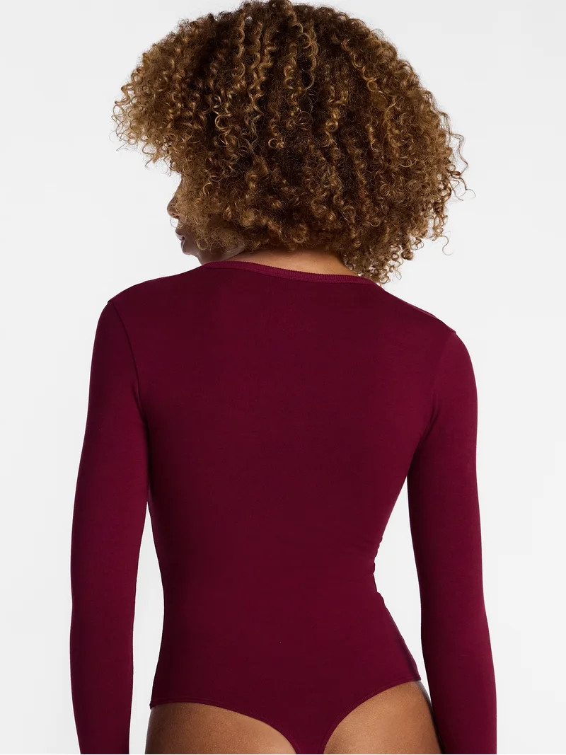 No Boundaries Cotton Stretch Jersey Henley Bodysuit with Long Sleeves, Women's XS-XXXL | Walmart (US)