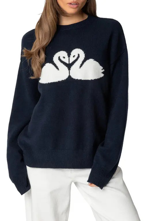 EDIKTED Swan Oversize Sweater in Navy at Nordstrom, Size X-Small | Nordstrom