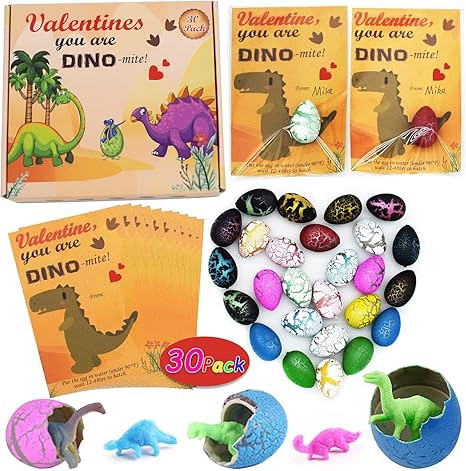 Valentines Day Gifts for Kids, Valentines Day Cards for Kids, Set of 30 Dinosaur Eggs Hatching Di... | Amazon (US)