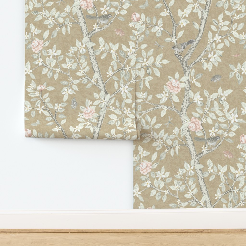 Tan and Blush Elsie's Garden Wallpaper bydanika_herrick | Spoonflower