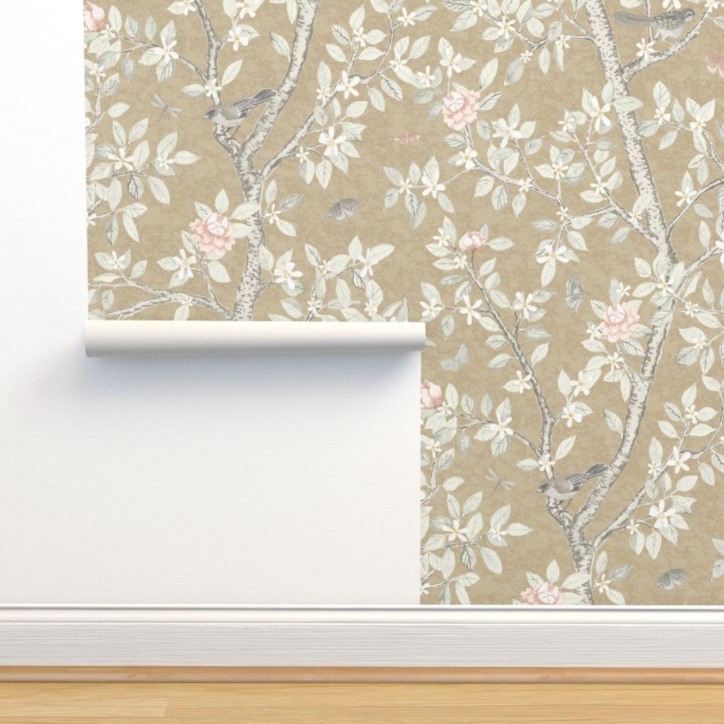 Tan and Blush Elsie's Garden Wallpaper bydanika_herrick | Spoonflower