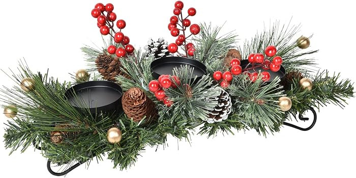 Lvydec Christmas Candle Holder Centerpiece - Pine Cones and Red Berry Table Centerpiece with 3 Ca... | Amazon (US)