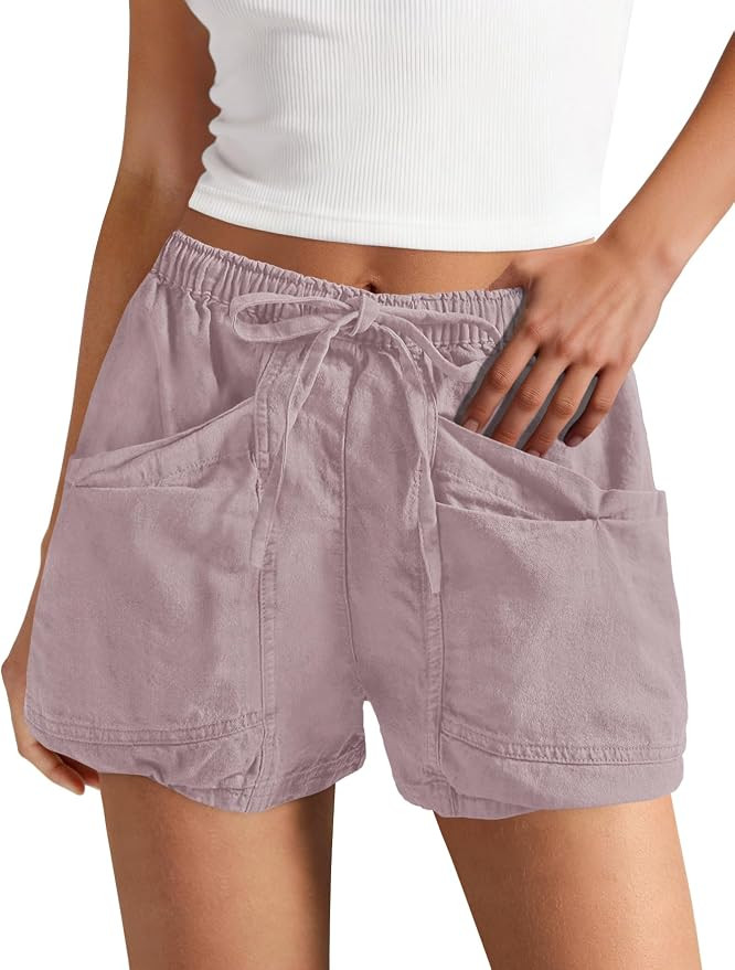 Yanekop Womens Cotton Linen Shorts High Waisted Drawstring Cargo Shorts Summer Beach Wide Leg Bot... | Amazon (US)