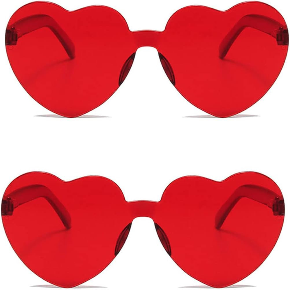 ALVOGIMOR 2 Pack Heart Shape Sunglasses,Colorful Rimless Sunglasses Transparent Heart Glasses Can... | Amazon (US)