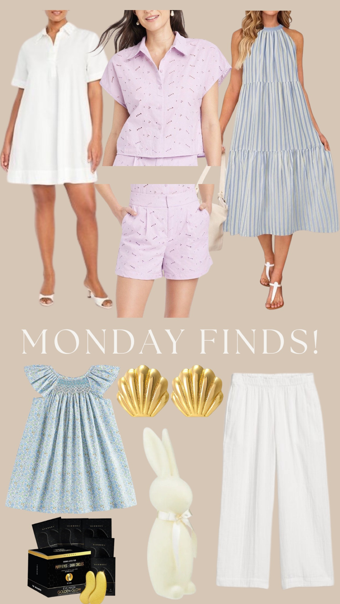 MONDAY FINDS! New old navy dress, target set, amazon dress, my favorite little girls dress is on sale, seashell earrings, bunnies, eye patches and white linen pants! 

#LTKbeauty #LTKstyletip #LTKfindsunder50