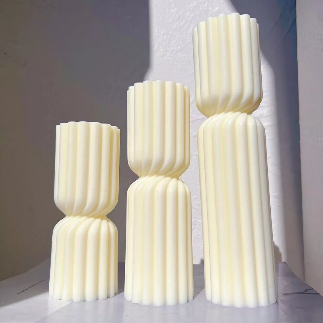 Cylindrical Tall Pillar Candle Molds Ribbed Aesthetic Twist Silicone M