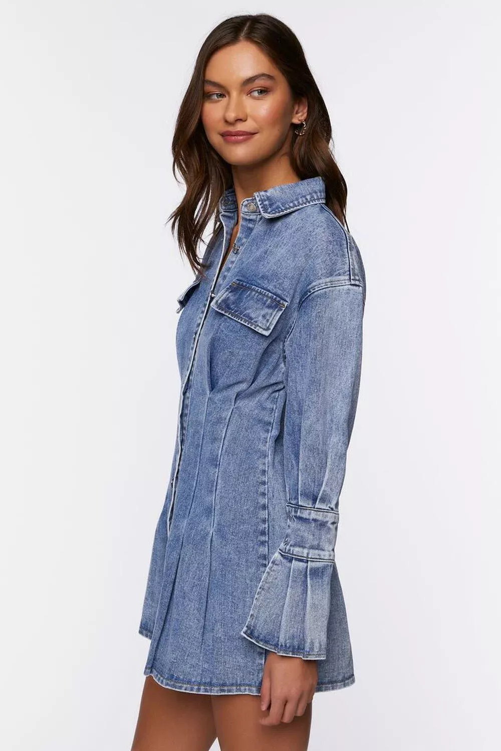 Cinched Waist Denim Shirt Dress