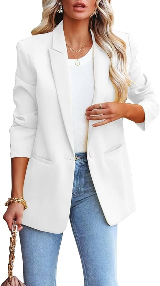 LCRRRN Womens Casual Loose Blazers Long Sleeve Pockets Work Office Jacket Blazer | Amazon (US)