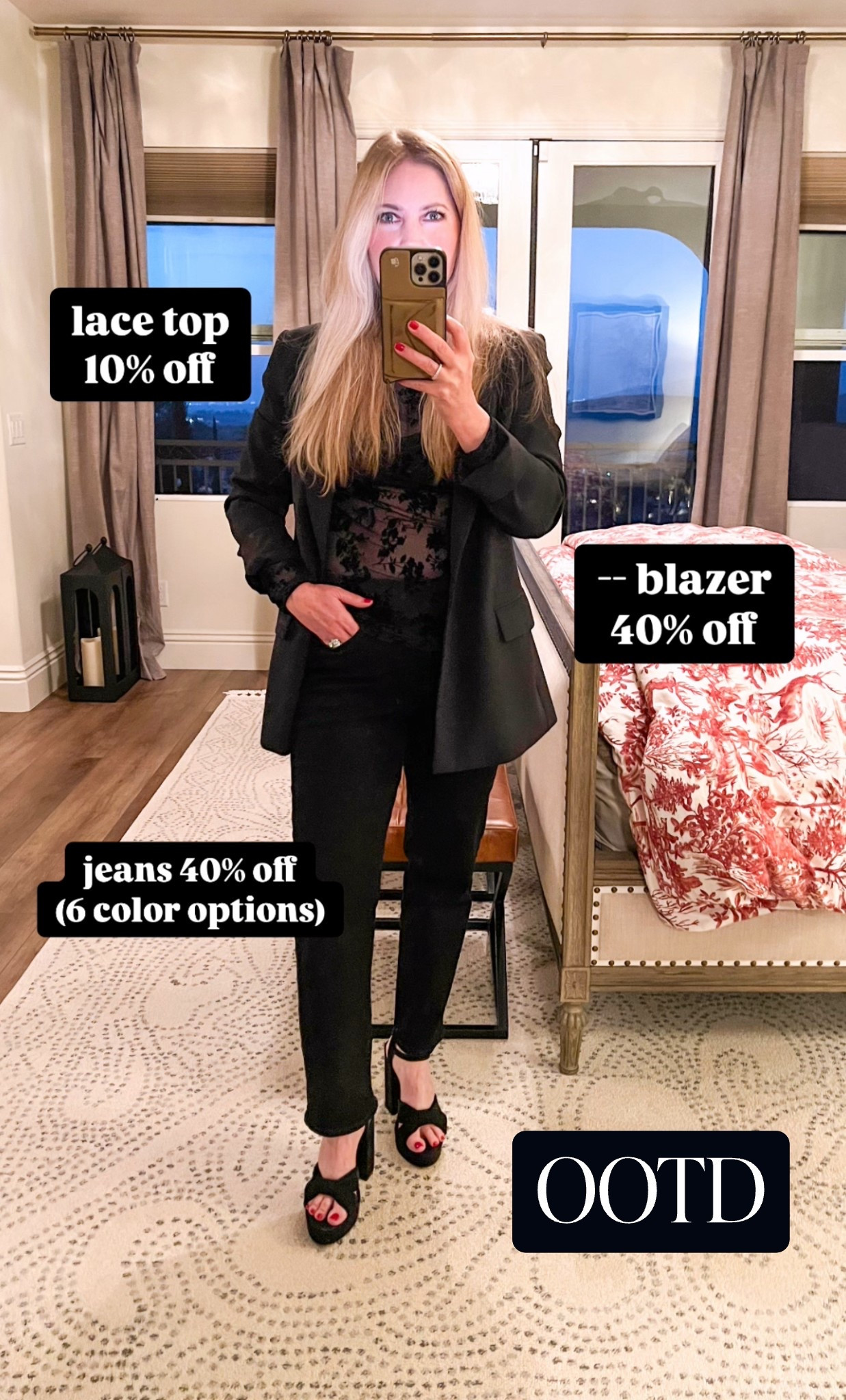 🖤 Blazer and jeans are 40% off! Lace top is 10% off! This is a great girls night out or date night outfit! 🖤

#LTKStyleTip #LTKSaleAlert #LTKPetite