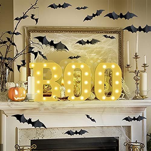 Halloween Boo Sign+3D Bat Decorations,31Pcs 3D Bats Sticker + LED Boo Sign for Halloween Indoor O... | Amazon (US)