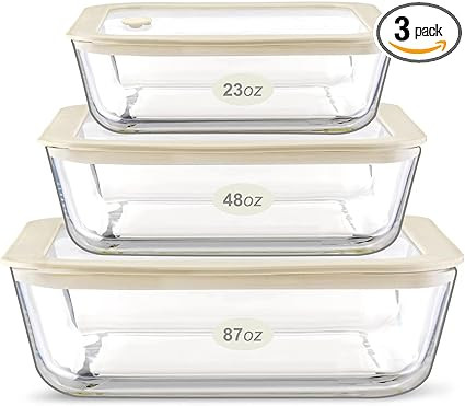 Urban Green Glass Food Container Set with Silicone Glass Lid, 3 Pack, Airtight, LeakProof, 100% P... | Amazon (US)