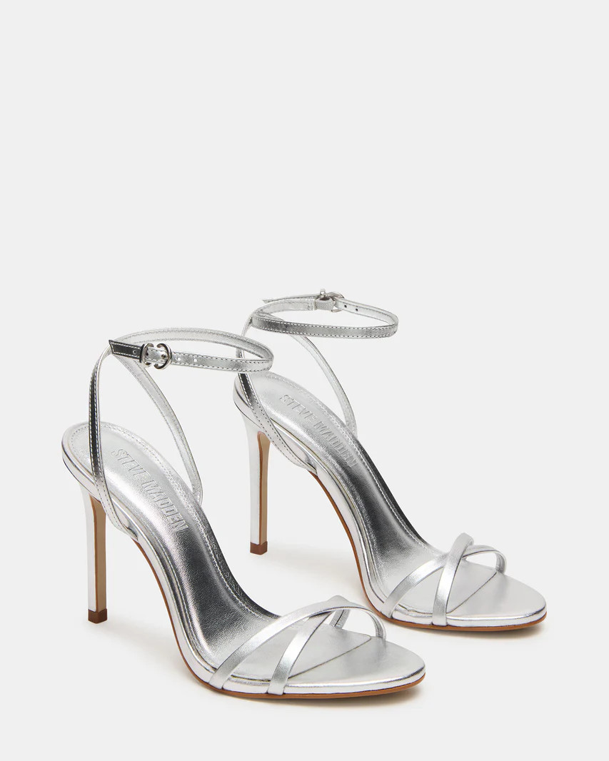 JYPSEY Silver Leather Strappy Stiletto Women's Heel | Steve Madden (US)