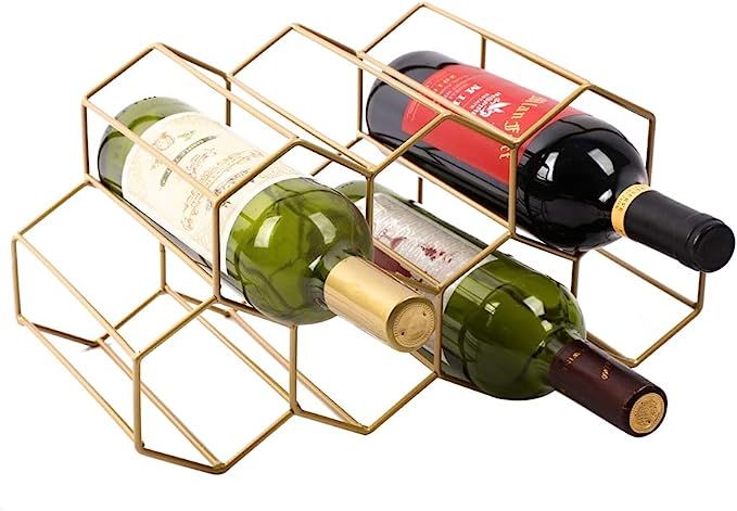 Urban Deco Countertop Wine Rack 7 Wine Bottle Holder for Wine Storage Small Wine Rack Gold Modern... | Amazon (US)