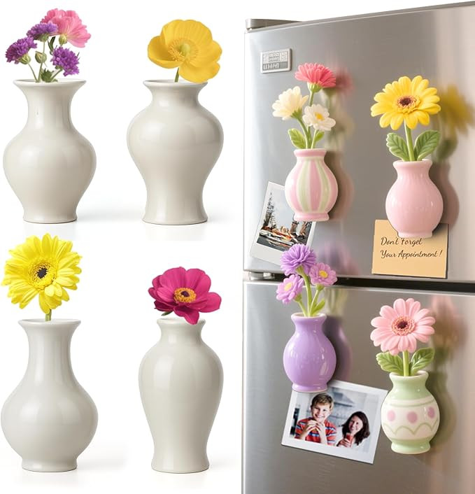 Mini Vase Magnets for Fridge - Cute Flowers Plant Ceramic Vase Magnets Tiny 3D Magnetic Vases for... | Amazon (US)