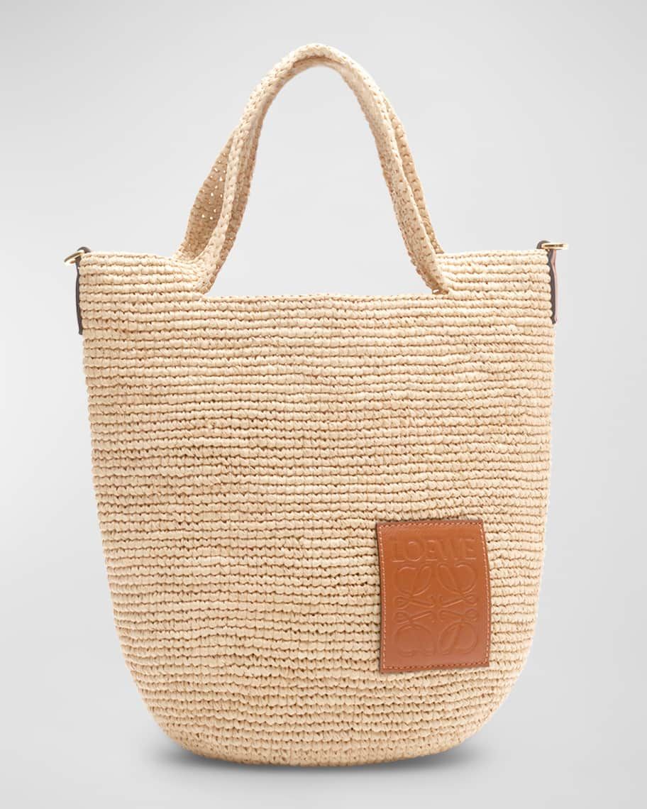 Loewe x Paula’s Ibiza Slit Mini Tote Bag in Raffia with Leather Anagram | Neiman Marcus